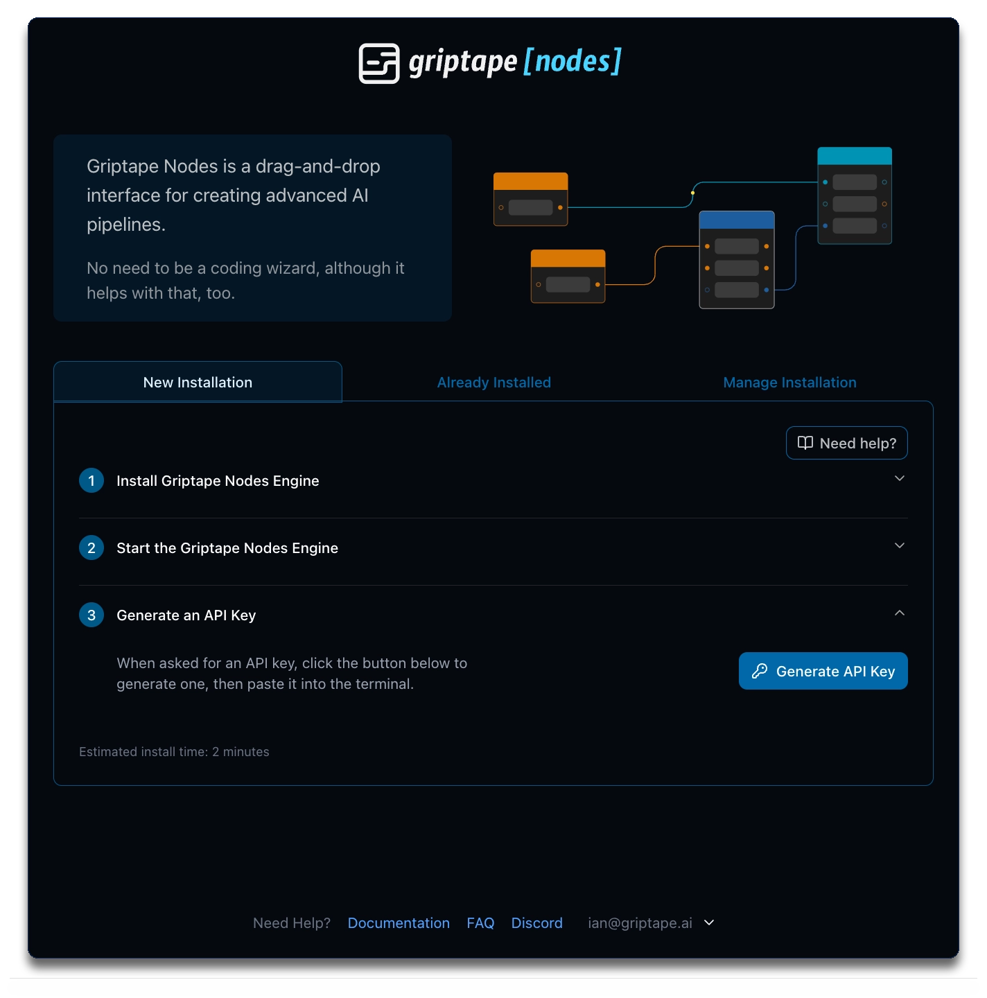 Installation Page Key hint